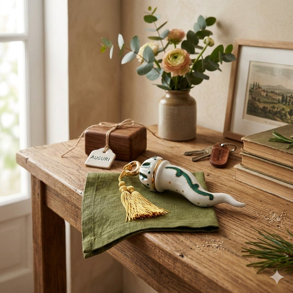 Sharon Corno Virgolette Porcellana Dipinta H18 cm Verde