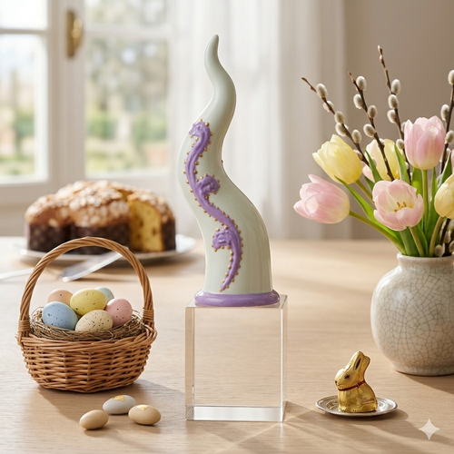 Sharon Corno Virgolette Porcellana su Cubo Cristallo H 19x5,5 cm Glicine