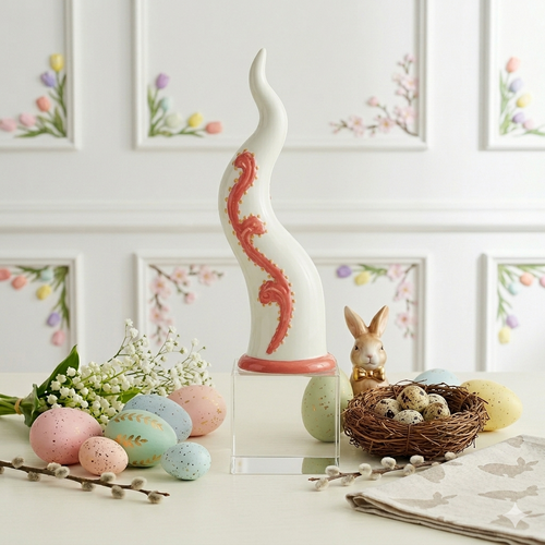 Sharon Corno Virgolette Porcellana su Cubo Cristallo H 19x5,5 cm Rosa