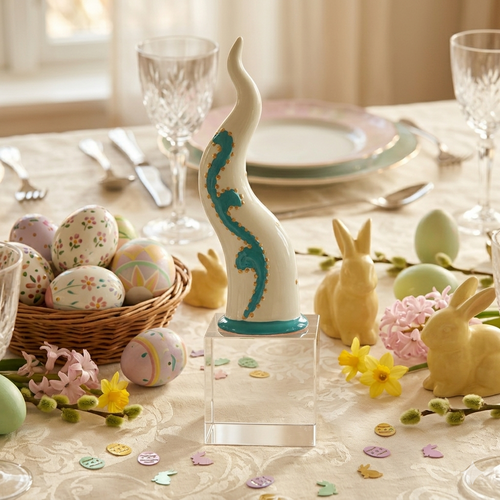 Sharon Corno Virgolette Porcellana su Cubo Cristallo H 19x5,5 cm Turchese