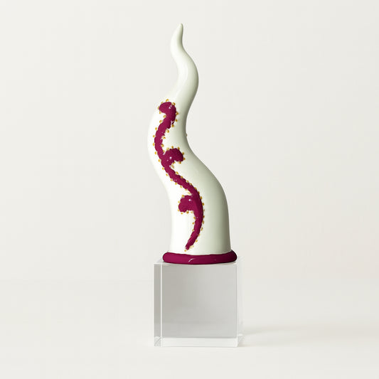 Sharon - Corno "Virgolette" su Cubo in Cristallo H19x5,5 cm Vinaccia