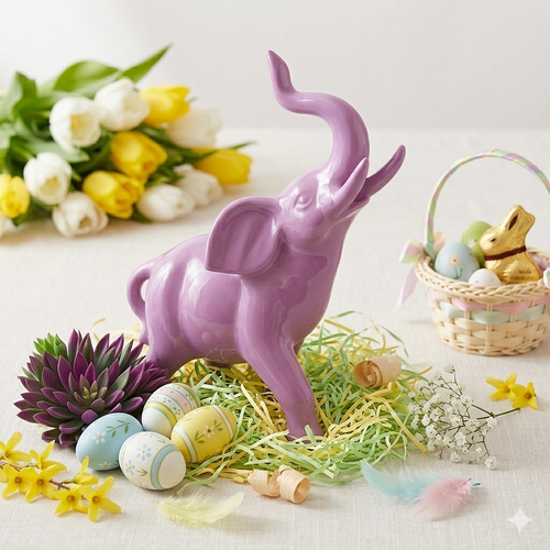 Sharon Elefante Portafortuna Porcellana Lilla 15x13 cm