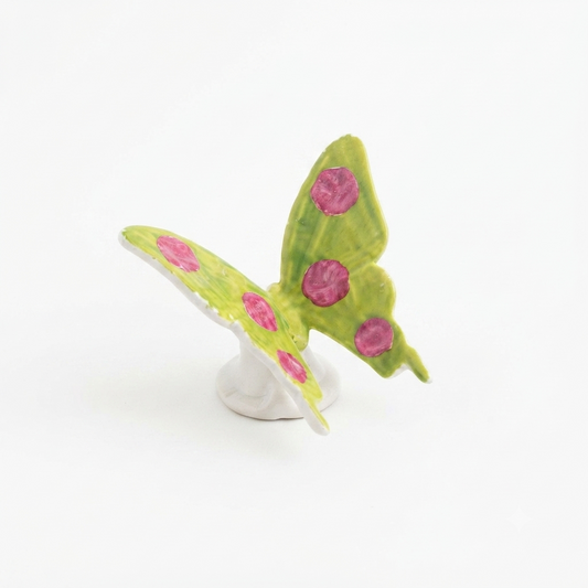 Sharon Farfalla Decorativa in Porcellana Fine Verde Fucsia 7,5x8 cm
