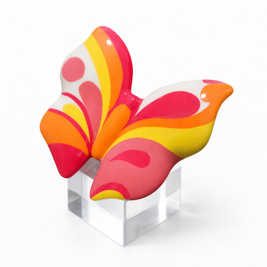 Sharon Farfalla su Cubo Cristallo Dipinta a Mano 7x8x9 cm ar