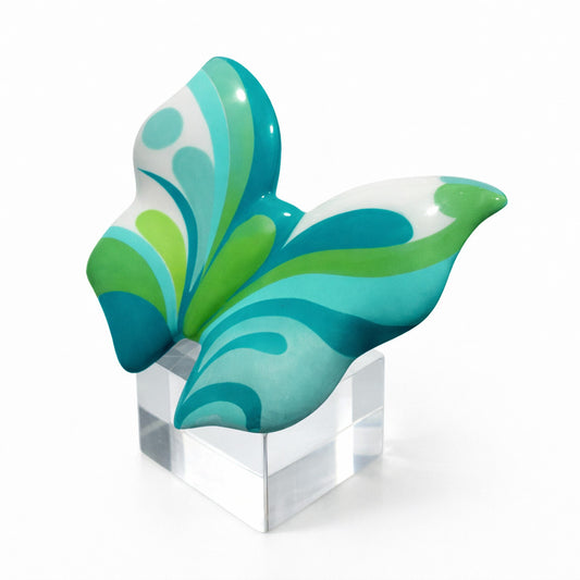 Sharon Farfalla su Cubo Cristallo Dipinta a Mano 7x8x9 cm