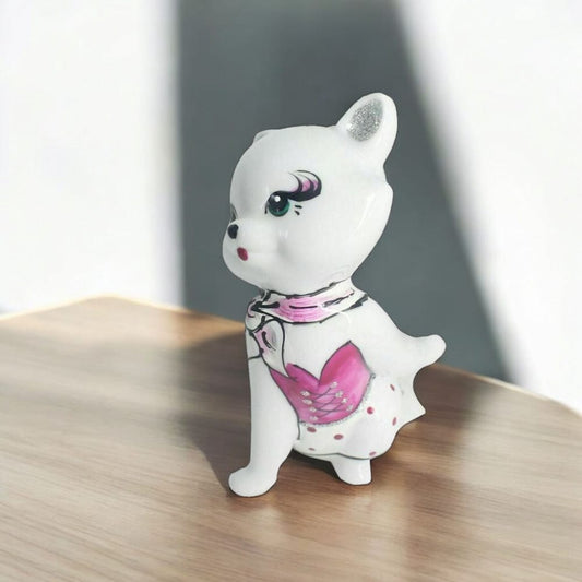 Sharon – Gattina Fuxia in Porcellana Dipinta a Mano H.12x5,5 cm – Made in Italy