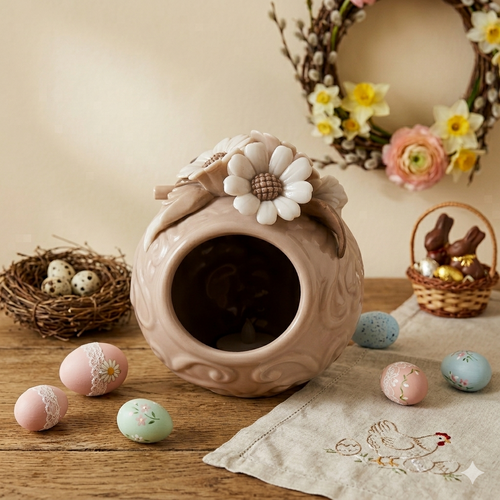 Sharon Lanterna Rosa Porcellana Capodimonte con Fiorellini H12x10 cm