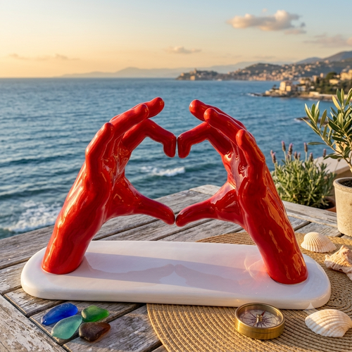 Sharon Mani che Formano Cuore Ceramica su Base 30x19 cm