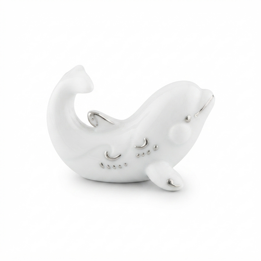 Sharon Orca in Porcellana Bianca e Argento 11x6x6,5 cm
