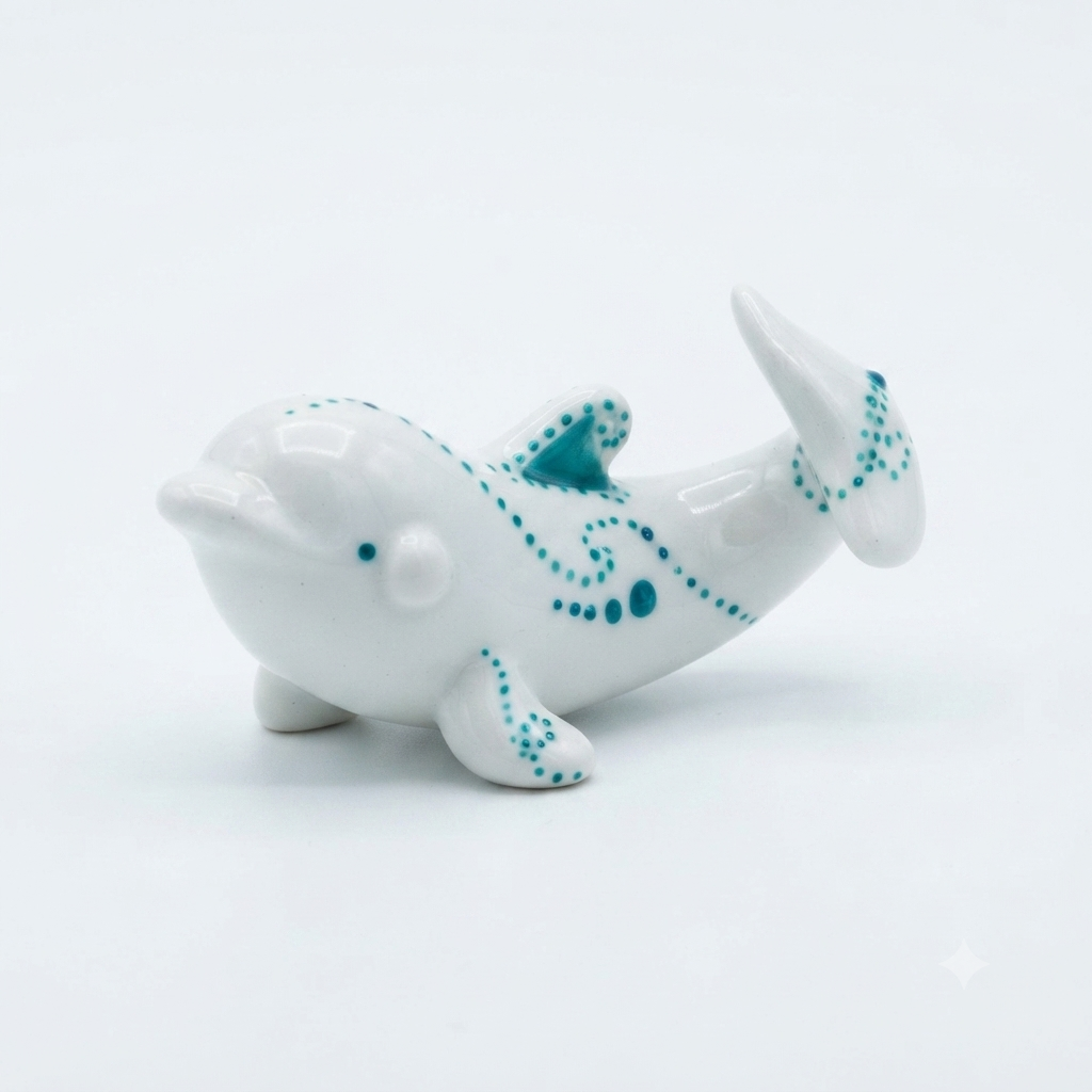 Sharon Orca in Porcellana Bianca e Turchese 11x6x6,5 cm