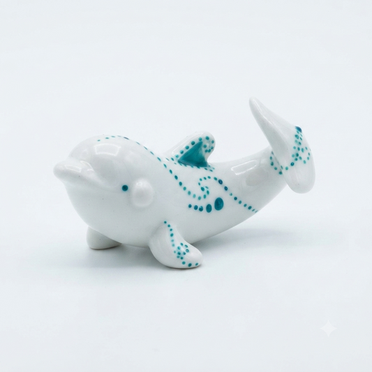 Sharon Orca in Porcellana Bianca e Turchese 11x6x6,5 cm