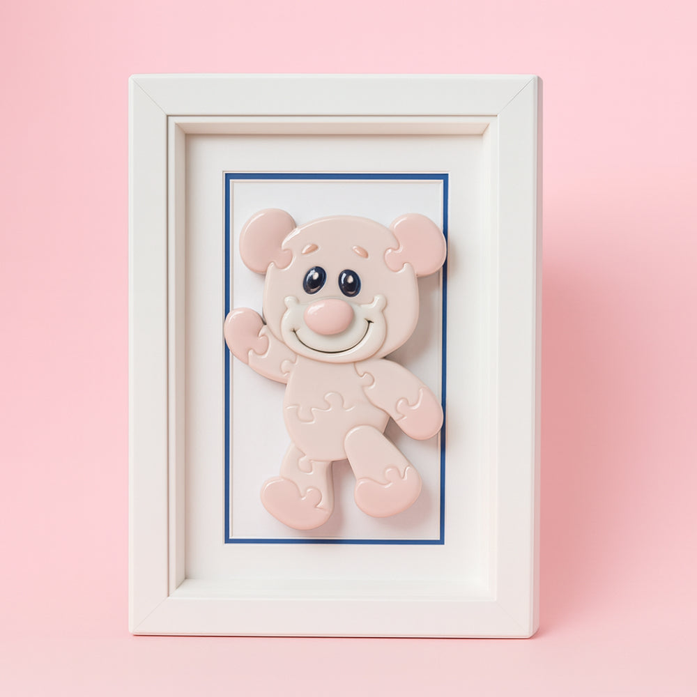 Sharon Quadretto Puzzle Orsetto in Porcellana Rosa 22,5x15 cm