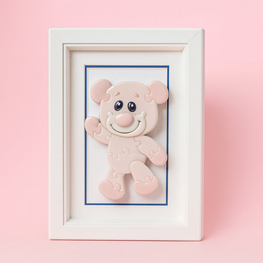 Sharon Quadretto Puzzle Orsetto in Porcellana Rosa 22,5x15 cm