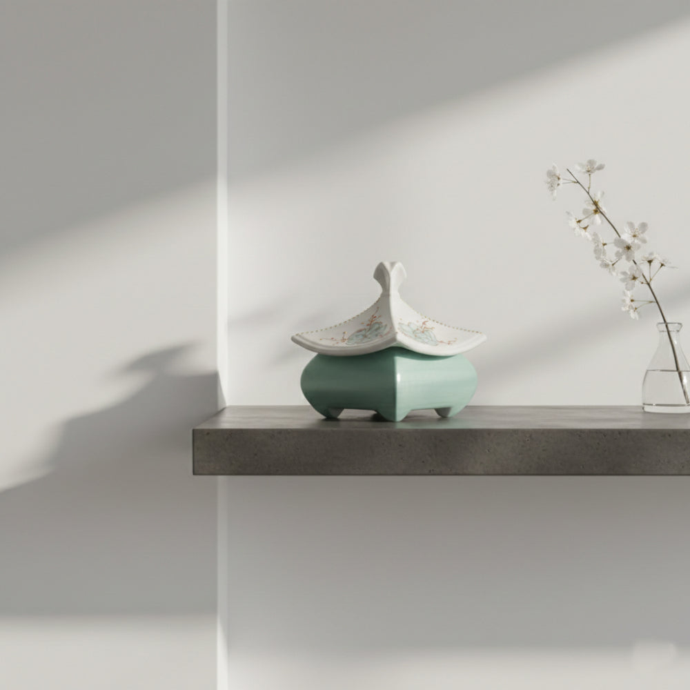 Sharon Scatola Pagoda Bassa Gloss Porcellana Dipinta a Mano 12,5x11 cm