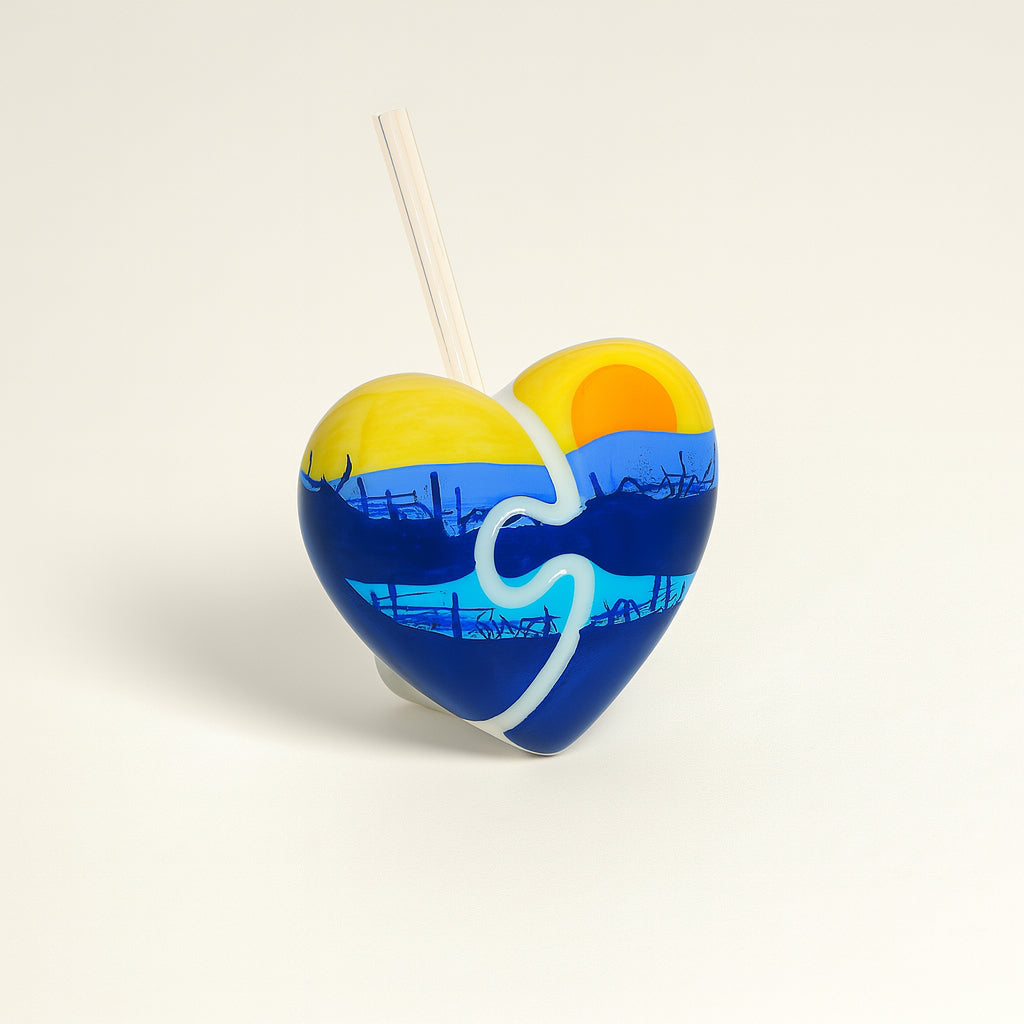 Sharon Sunset – Diffusore Cuore Puzzle in Porcellana Dipinta Mano (11cm)