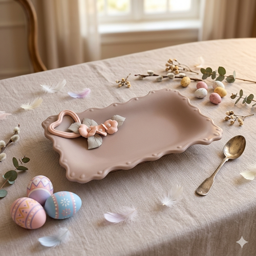 Sharon Svuotatasche Rosa Tortora Ceramica Capodimonte 14x10 cm