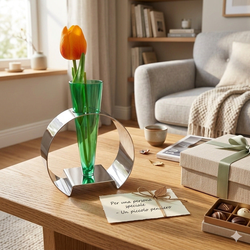 Sharon Vaso Bloom Metallo Cromo e Vetro 16x14 cm