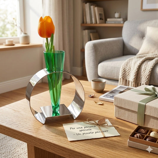 Sharon Vaso Bloom Metallo Cromo e Vetro 16x14 cm