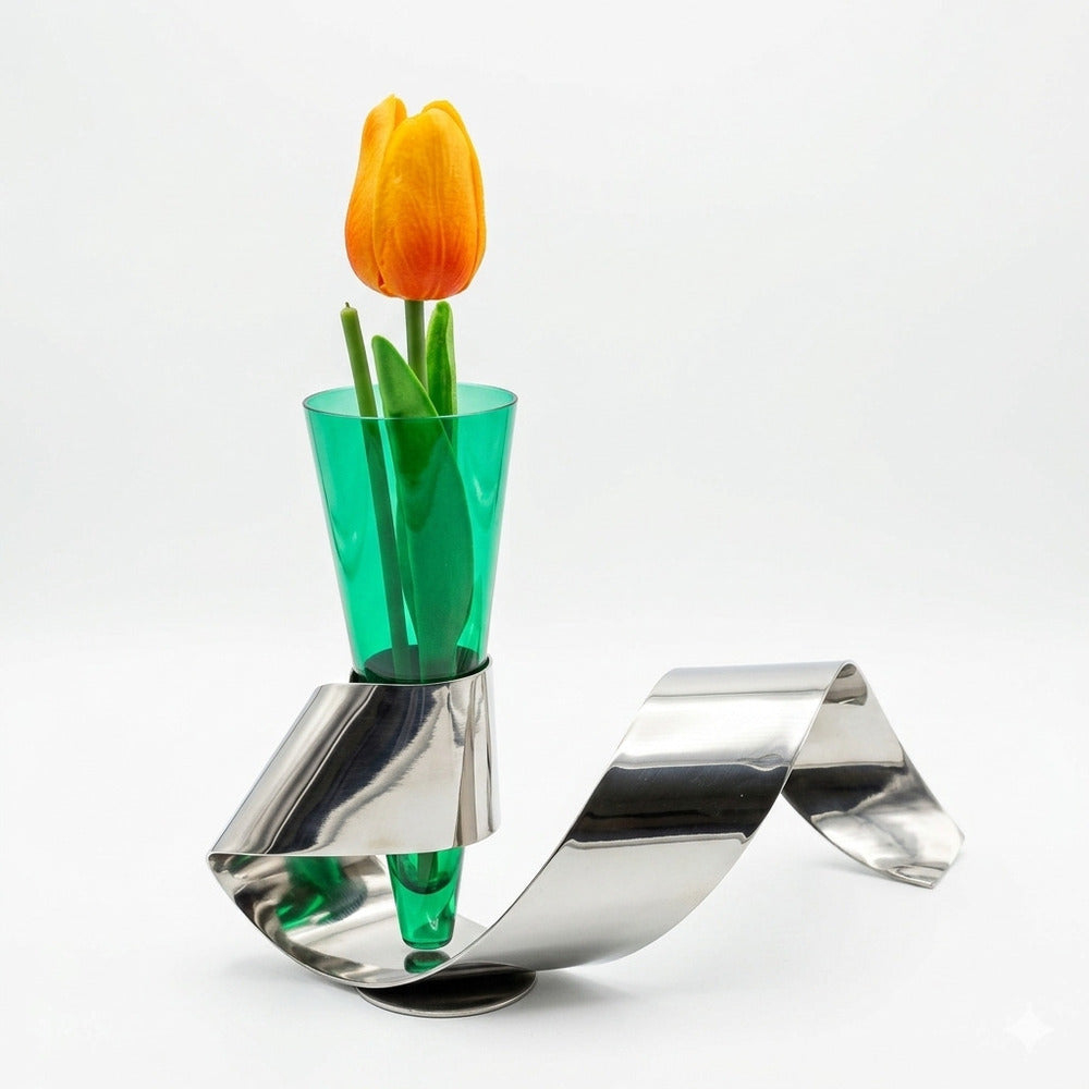 Sharon Vaso Wave Rolls Metallo Cromo Design H16x25 cm