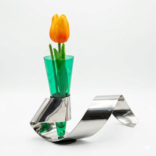 Sharon Vaso Wave Rolls Metallo Cromo Design H16x25 cm