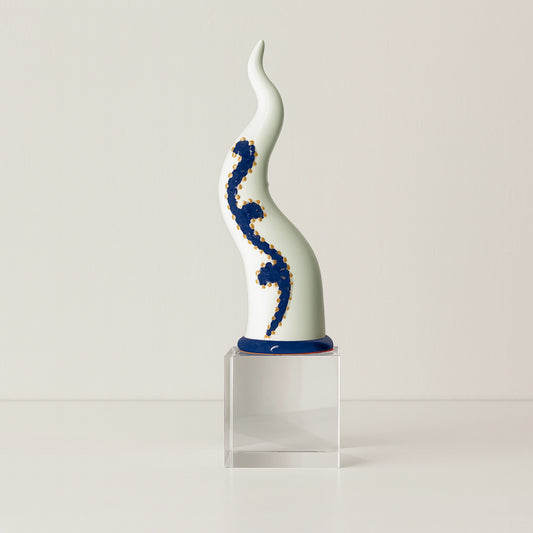 Sharon - Corno "Virgolette" su Cubo in Cristallo H19x5,5 cm Blu
