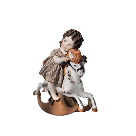 Sibania Bimba su Cavallo a Dondolo Grande H.26cm Collezione Porcellana e Bisquit 14/T82 F