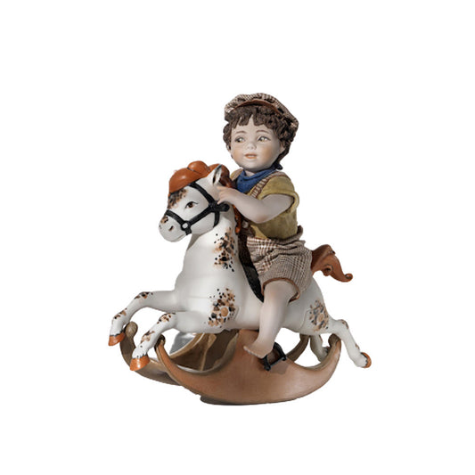 Sibania Bimbo su Cavallo a Dondolo Grande H.26,5cm Collezione Porcellana e Bisquit 14/T82 M