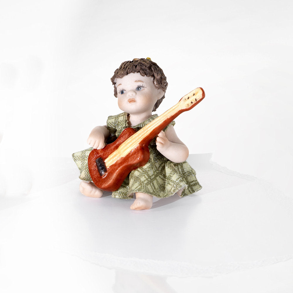 Sibania Porcellane Dina Con Chitarra Pc H.5.5cm Bambole Made In Italy Da Collezione