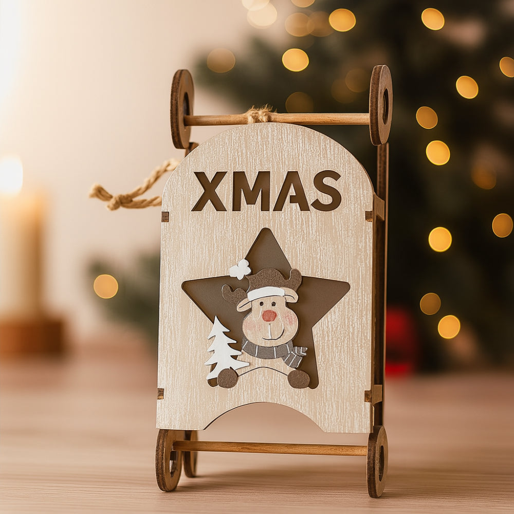 Slitta natalizia in legno con renna e LED decorativi – Le Favole Living

