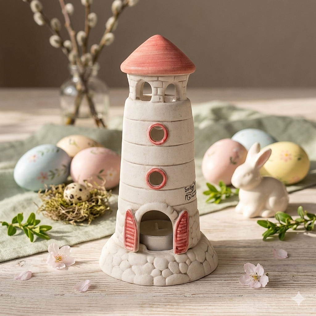 Spago Di Terra Faro Ceramica Rossa Porta Candela H 18x9 cm