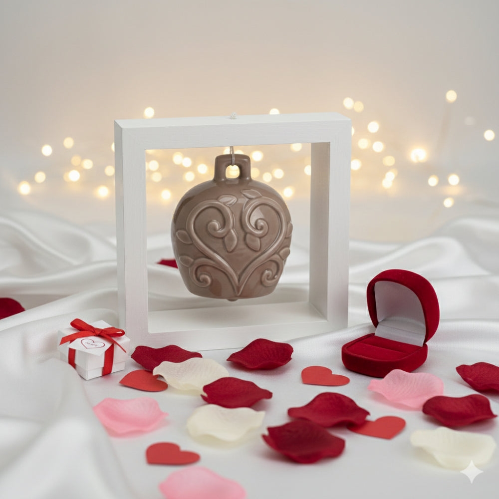 Spago di Terra Quadro Campana Tortora Ceramica con Cornice Legno 15x15 cm