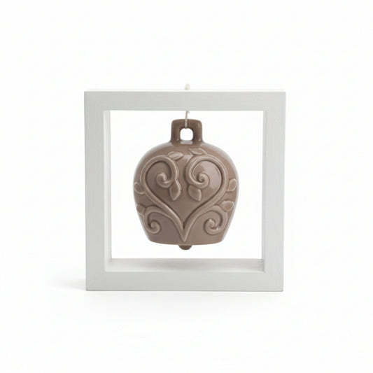 Spago di Terra Quadro Campana Tortora Ceramica con Cornice Legno 15x15 cm t