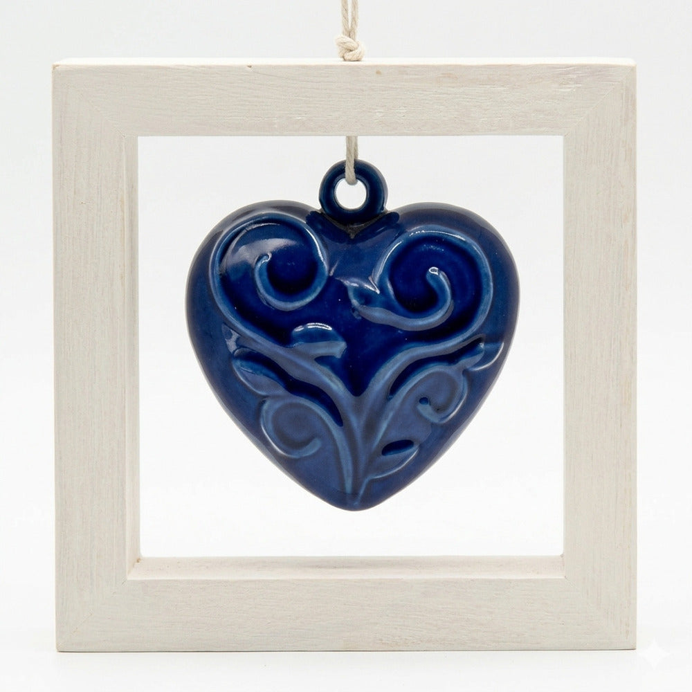 Spago di Terra Quadro Cuore Ceramica Cornice Legno 15x15 cm