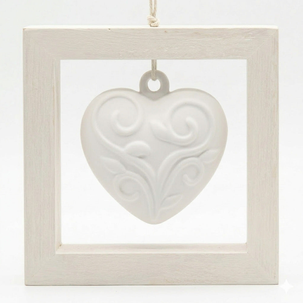 Spago di Terra Quadro Cuore Ceramica Cornice Legno 15x15 cm