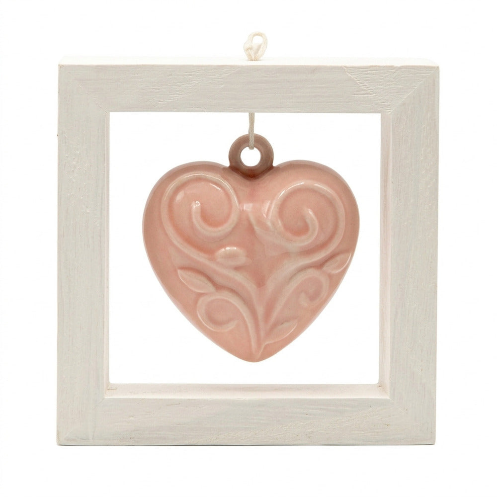 Spago di Terra Quadro Cuore Ceramica Cornice Legno 15x15 cm