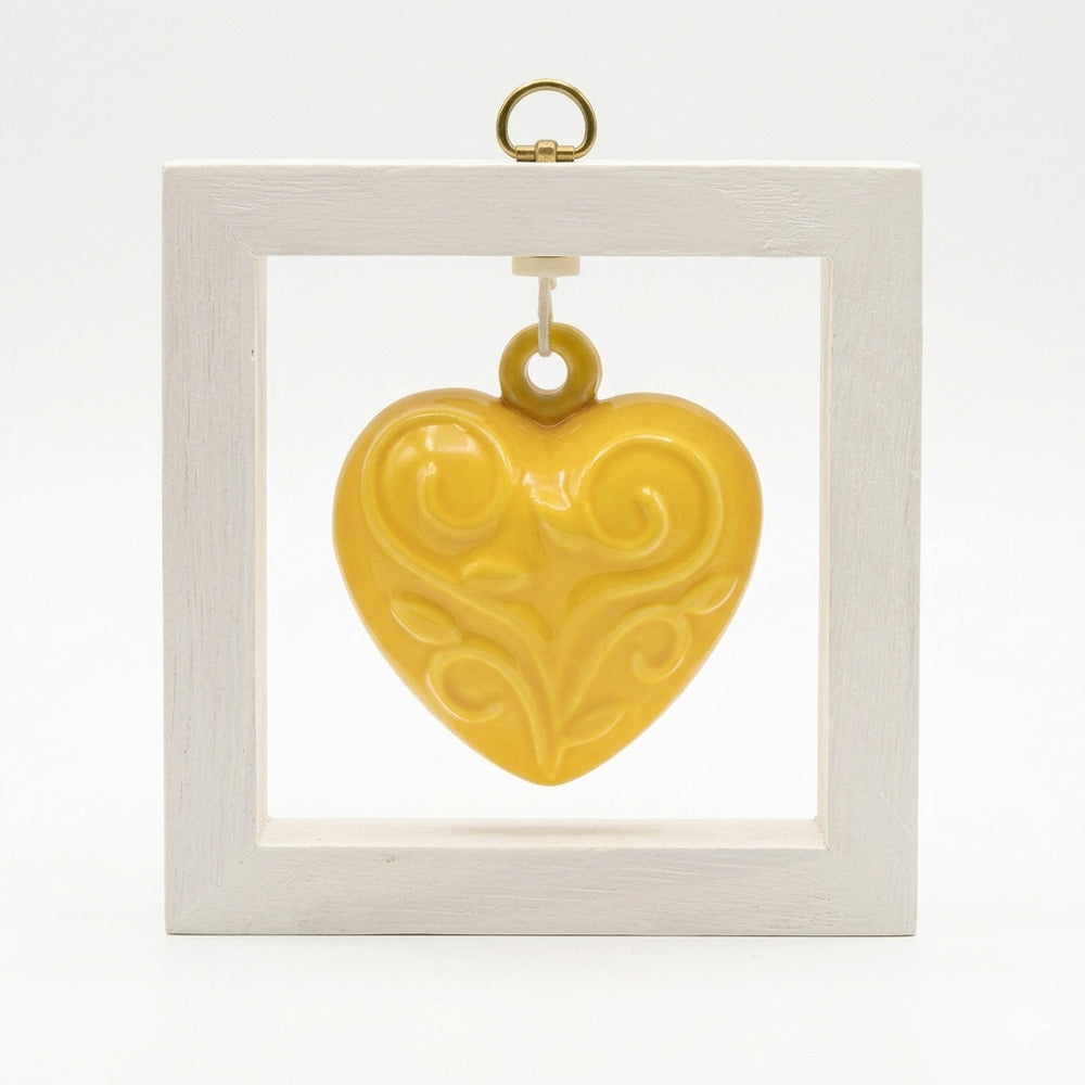 Spago di Terra Quadro Cuore Ceramica Cornice Legno 15x15 cm