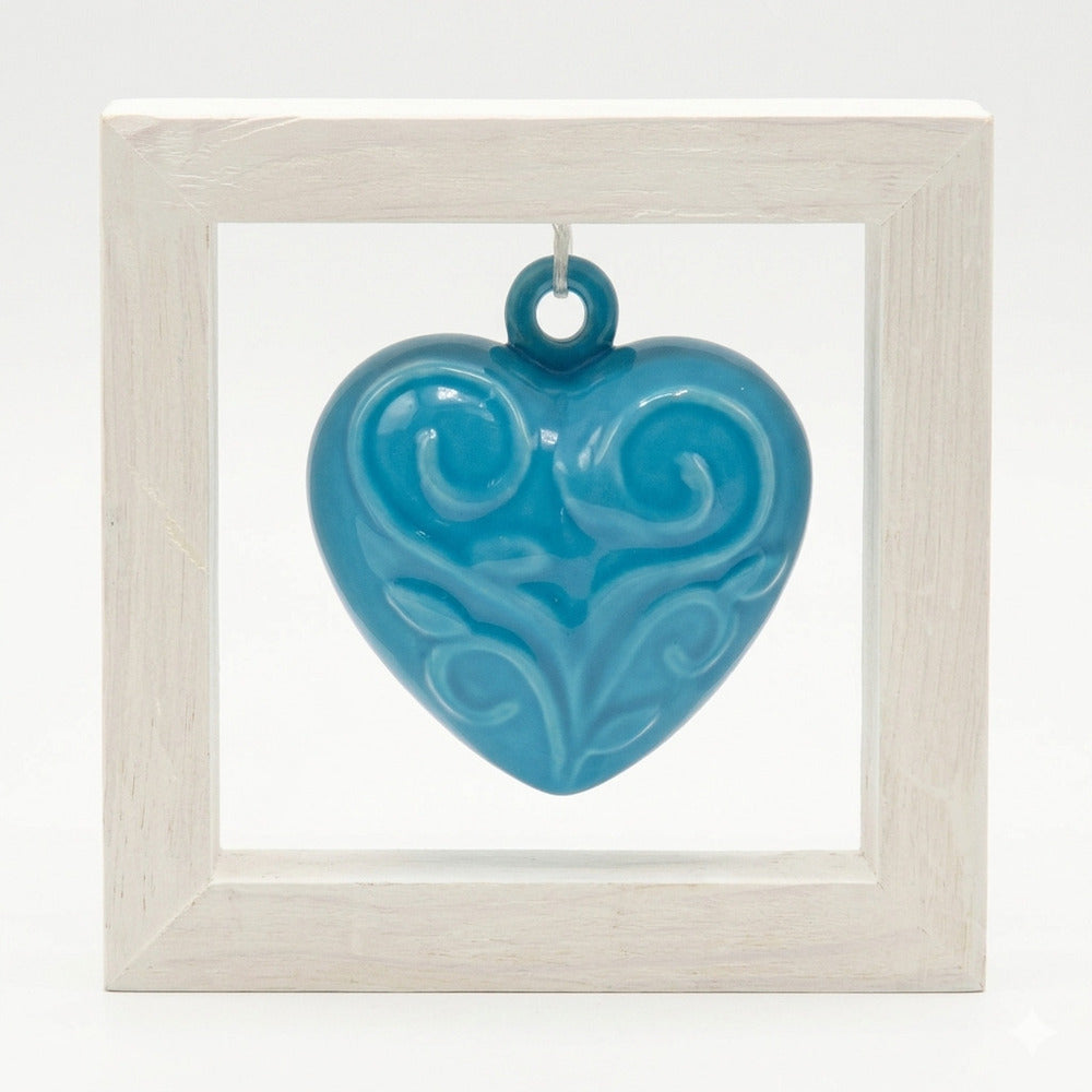 Spago di Terra Quadro Cuore Ceramica Cornice Legno 15x15 cm