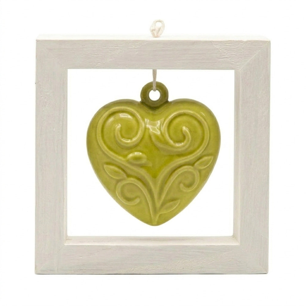 Spago di Terra Quadro Cuore Ceramica Cornice Legno 15x15 cm