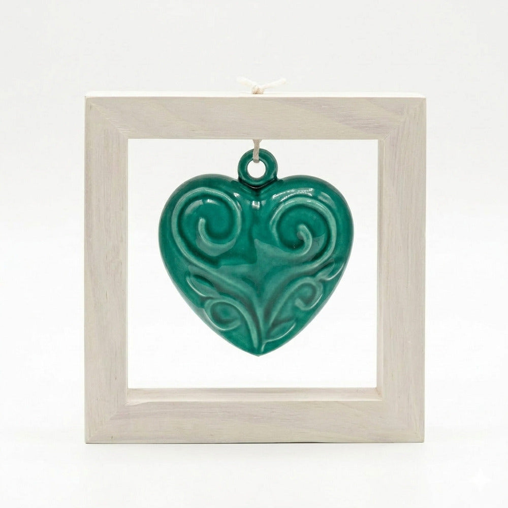 Spago di Terra Quadro Cuore Ceramica Cornice Legno 15x15 cm