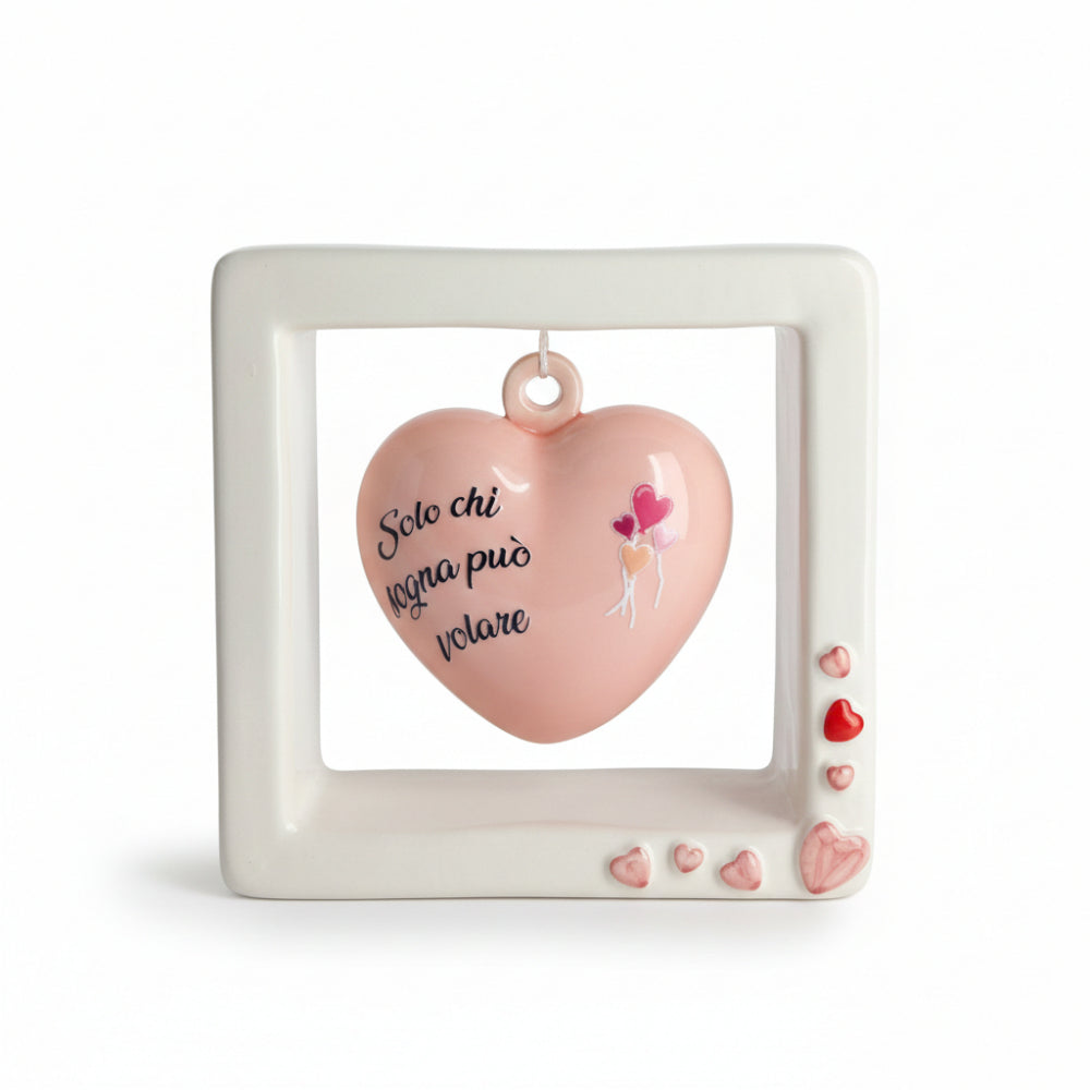 Spago di Terra Quadro Cuore rosa con Frase Decorativa 15x15 cm