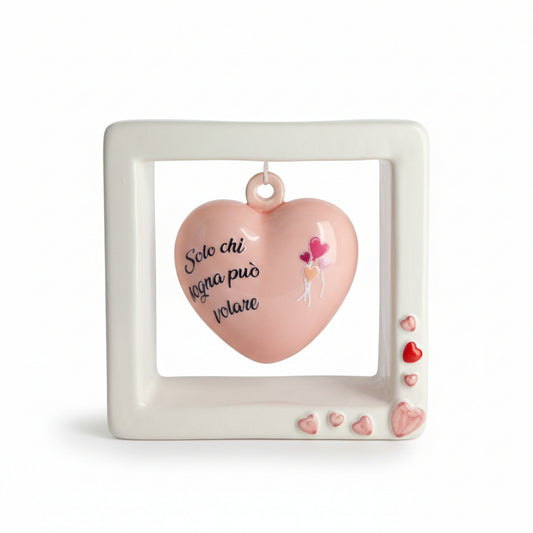 Spago di Terra Quadro Cuore rosa con Frase Decorativa 15x15 cm