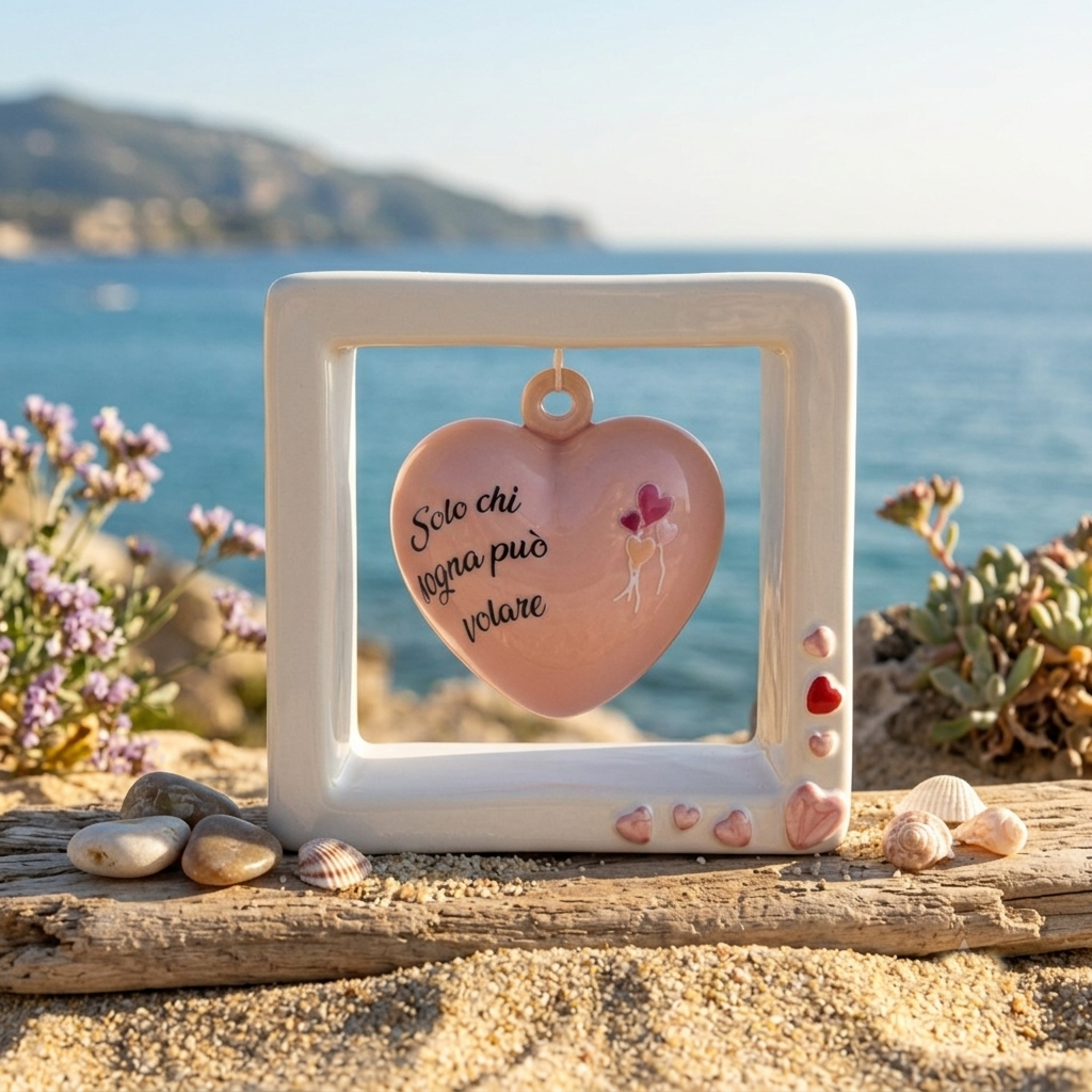 Spago di Terra Quadro Cuore rosa con Frase Decorativa 15x15 cm