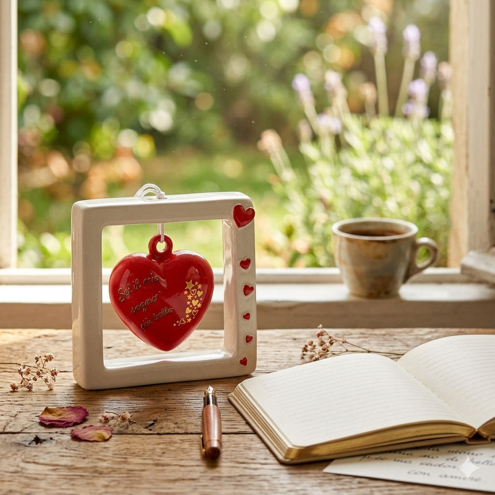 Spago di Terra Quadro Cuore rosa con Frase Decorativa 15x15 cm