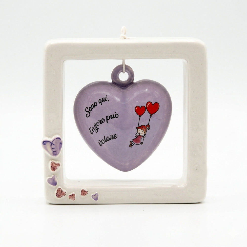 Spago di Terra Quadro Cuore rosa con Frase Decorativa 15x15 cm