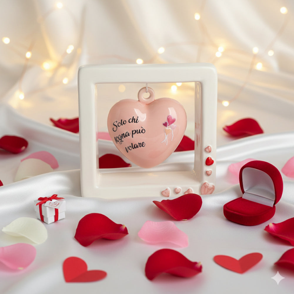 Spago di Terra Quadro Cuore rosa con Frase Decorativa 15x15 cm