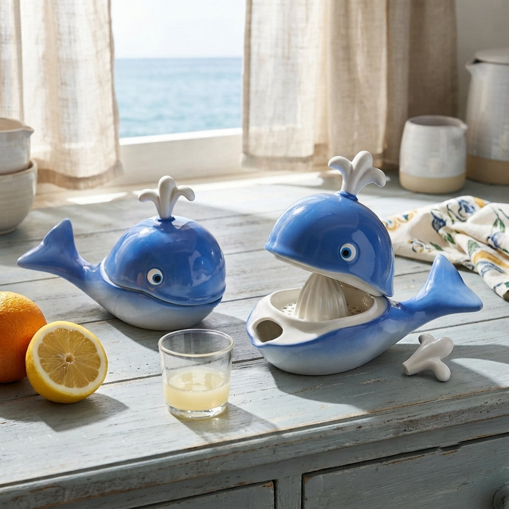 Spago di Terra Spremiagrumi Balena Ceramica Blu H 18x24x12 Cm