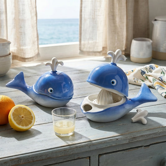 Spago di Terra Spremiagrumi Balena Ceramica Blu H 18x24x12 Cm