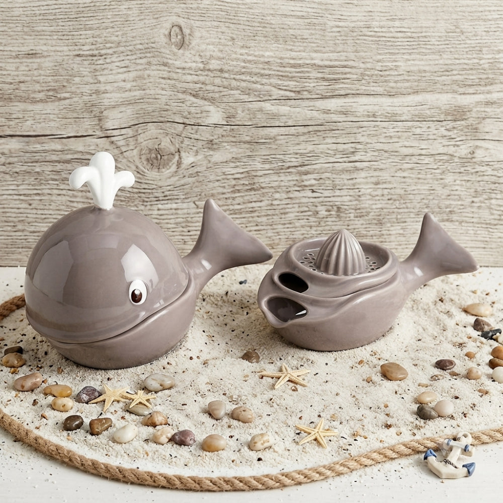 Spago di Terra Spremiagrumi Balena Ceramica Grigio Tortora H 18 Cm