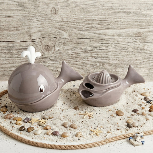 Spago di Terra Spremiagrumi Balena Ceramica Grigio Tortora H 18 Cm