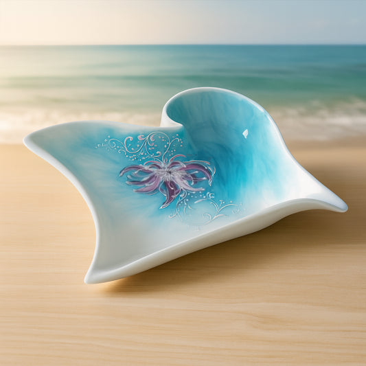 Svuotatasche Sharon in porcellana Limoges Sea 21x21 cm dipinto a mano con fiori Daisy Anemone